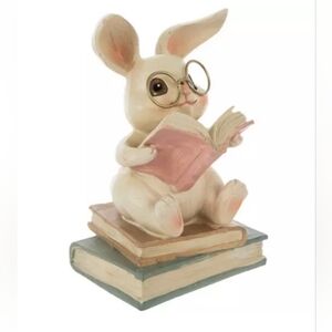 Bunny Rabbit with Glasses Reading Book Figurine
